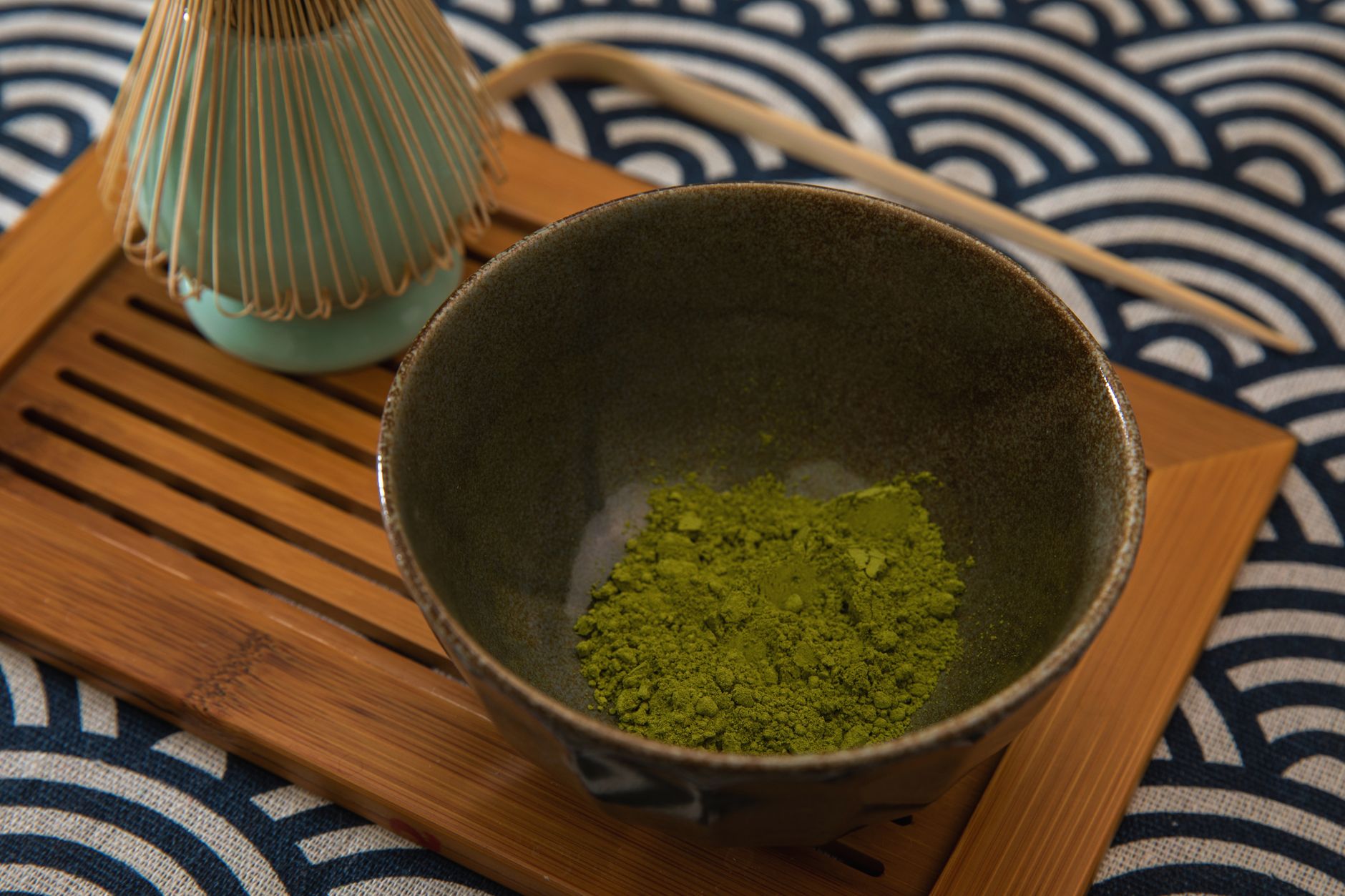 Traditional Japanese tea setup in Zen garden